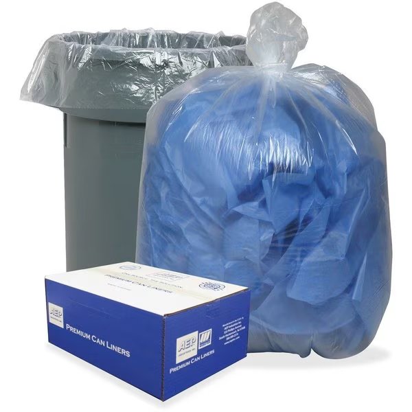 60 gal Trash Bags, 0.80 mil (20 Micron), Clear, 100 PK, Webster, Mfr#: WBI385822C